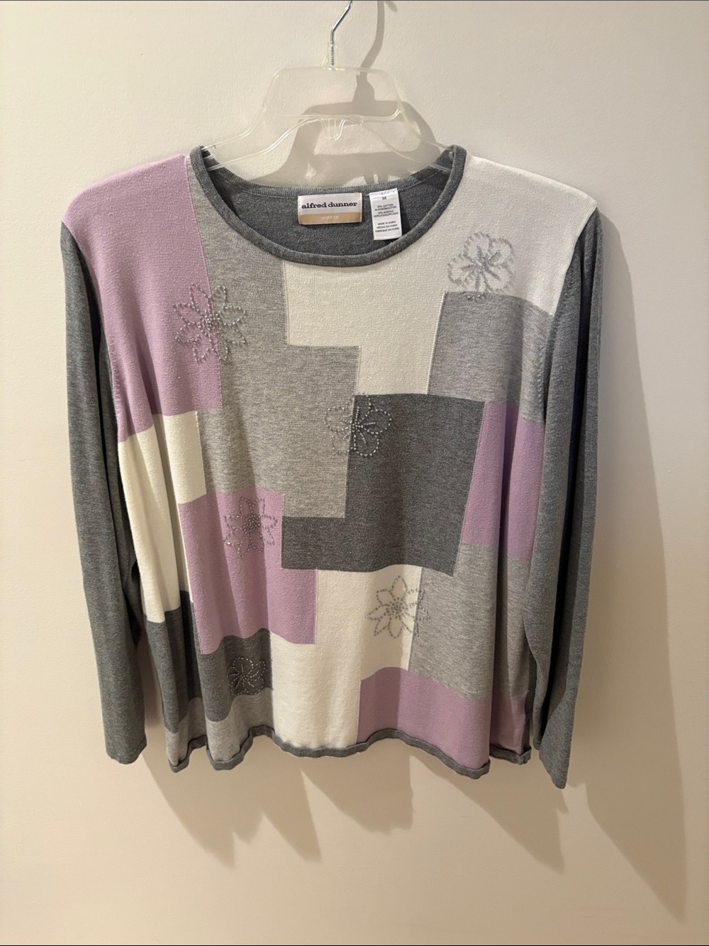 Alfred Dunner Lavender, Gray & White Long-Sleeve Geometric Top